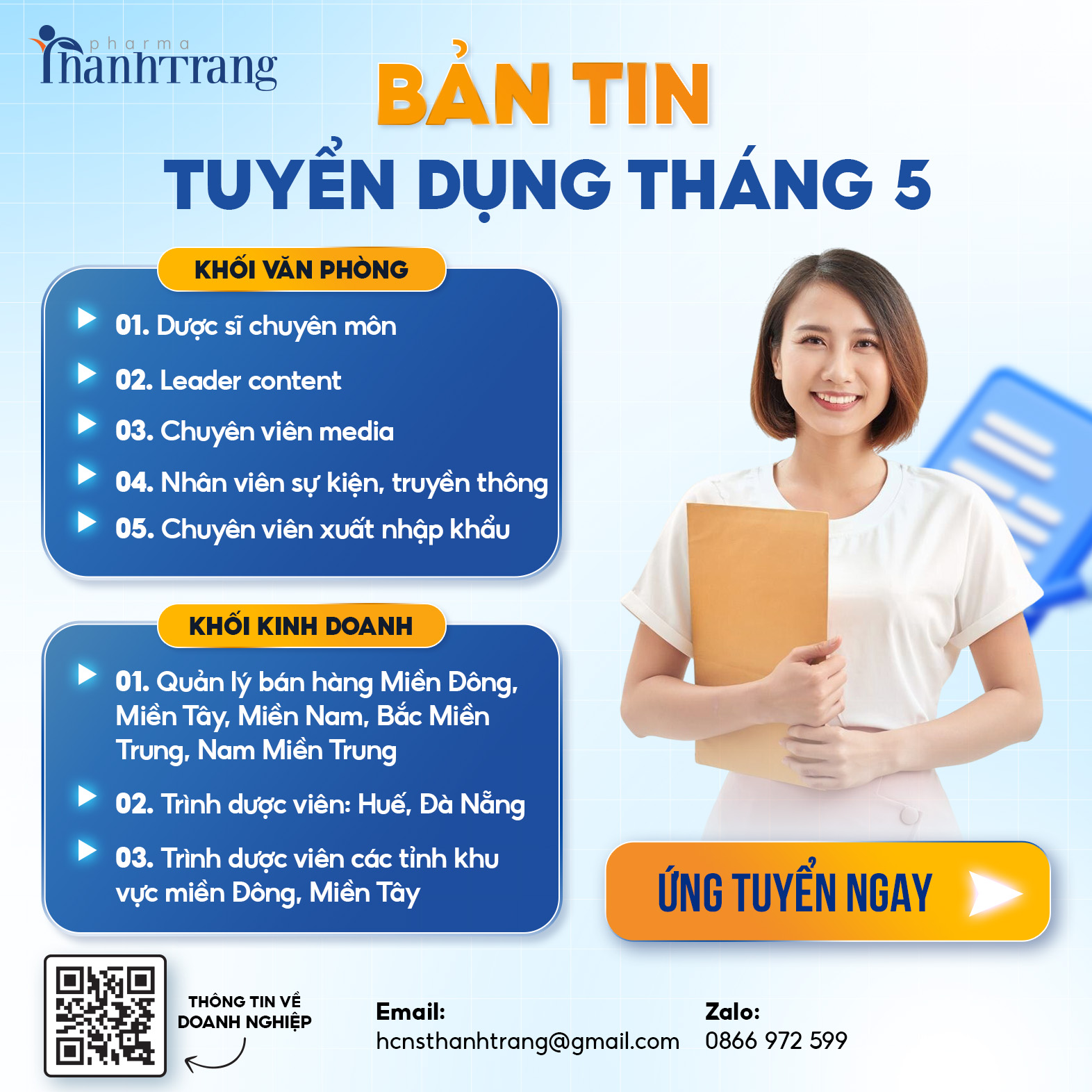 Các vị trí truyển dụng tại Thanh Trang Pharma